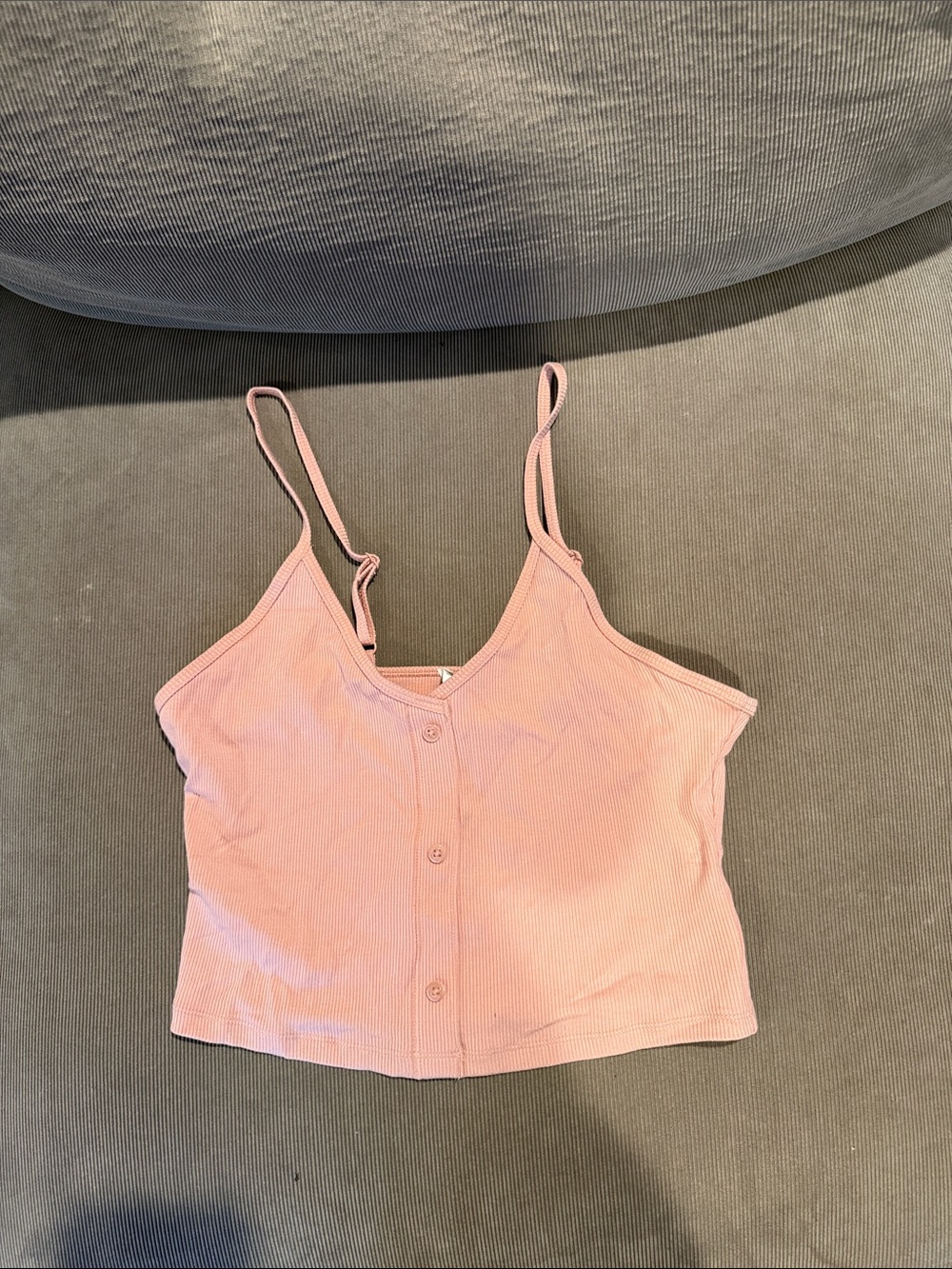 ALO Women’s Pink Button-Front Ribbed Cropped Tank Top